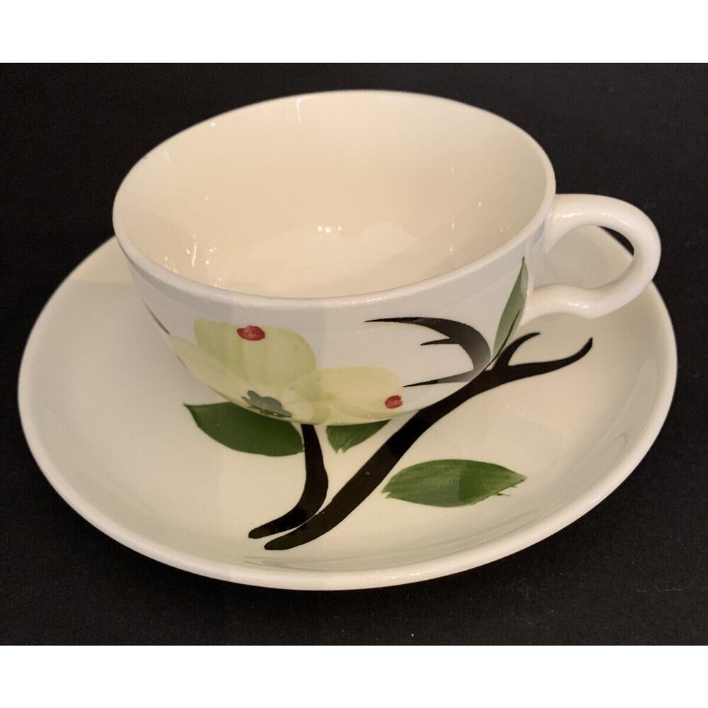 Vintage Joni Hand Painted Dixie Dogwood Teacup and Saucer Yellow Green